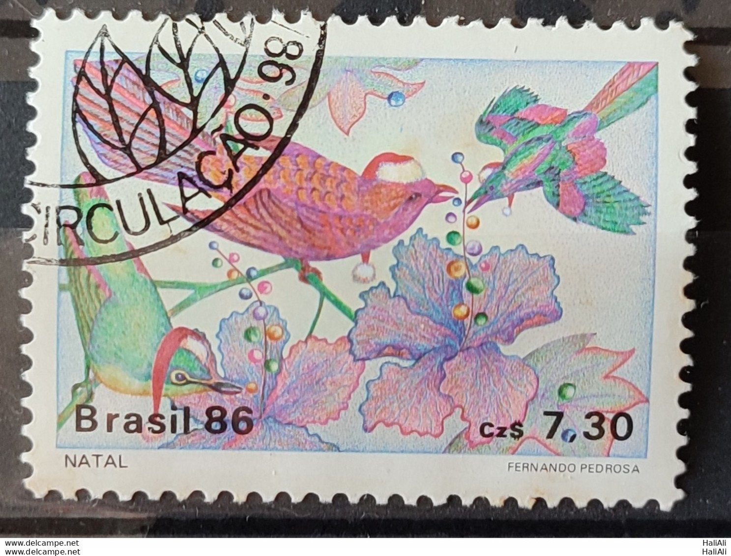 C 1532 Brazil Stamp Christmas Religion Birds 1986 Circulated 4.jpg - Used Stamps