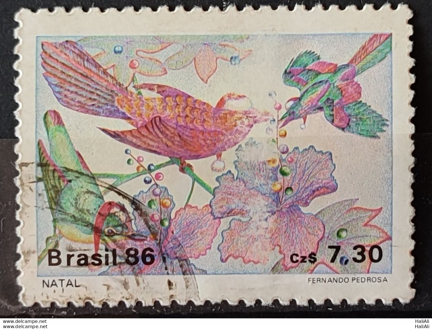 C 1532 Brazil Stamp Christmas Religion Birds 1986 Circulated 2.jpg - Usados