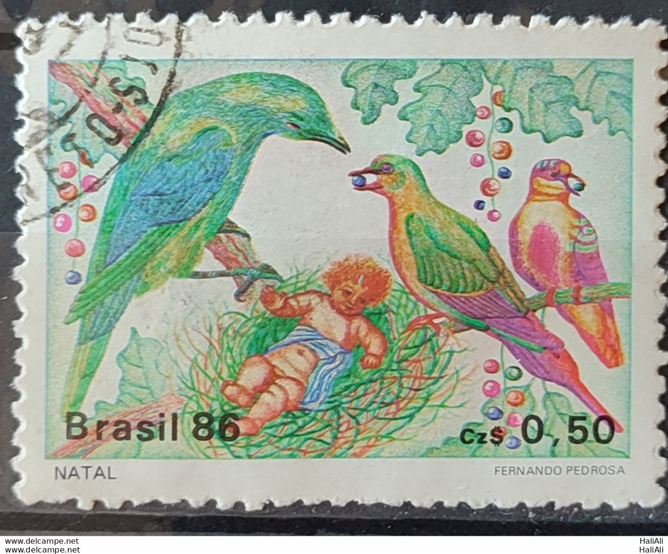 C 1530 Brazil Stamp Christmas Religion Birds 1986 Circulated 1.jpg - Gebraucht