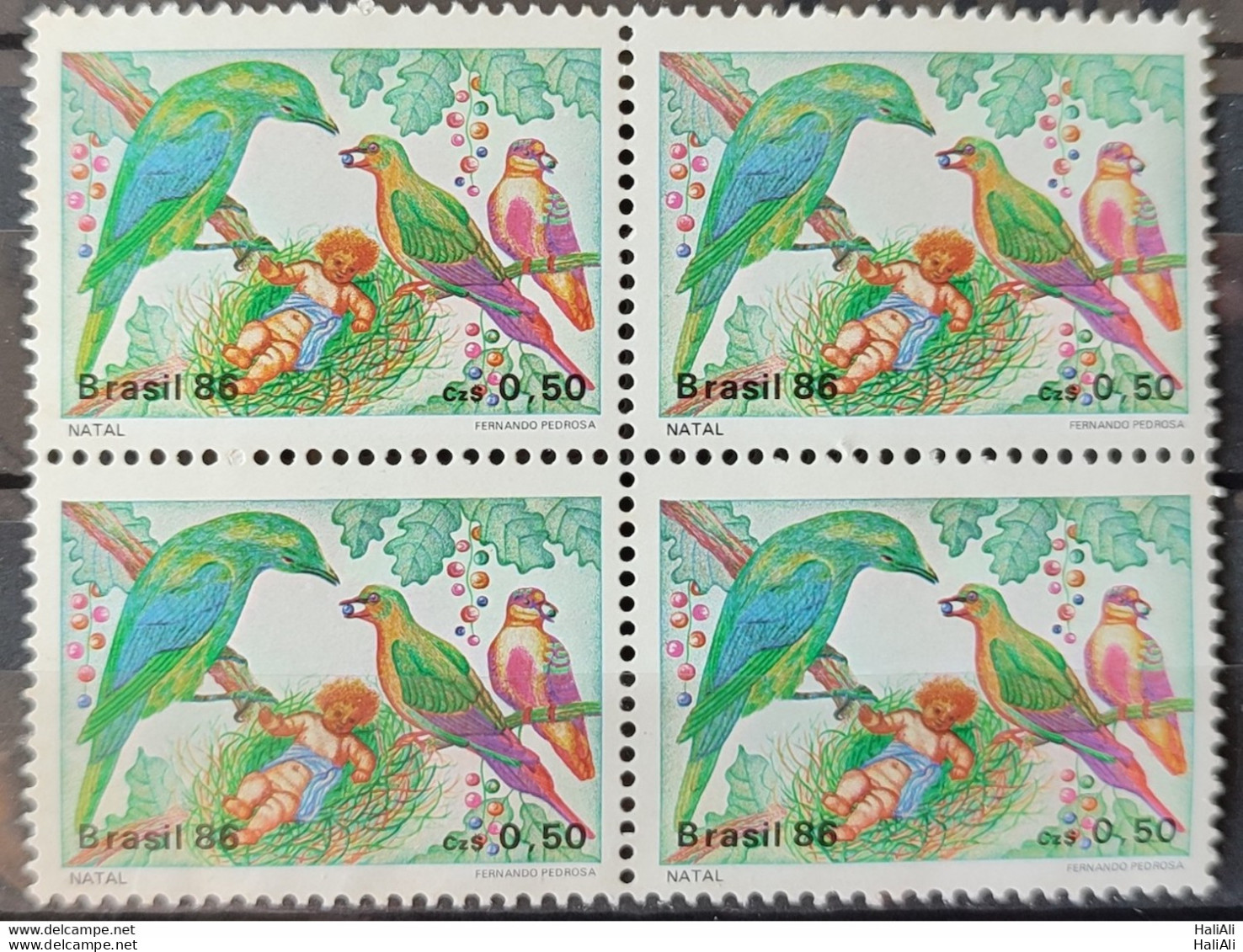 C 1530 Brazil Stamp Christmas Religion Birds 1986 Block Of 4.jpg - Unused Stamps