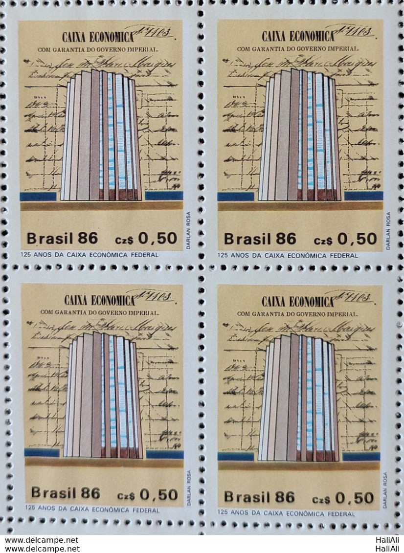 C 1529 Brazil Stamp Bank Caixa Economica Federal Economy 1986 Block Of 4 1.jpg - Unused Stamps