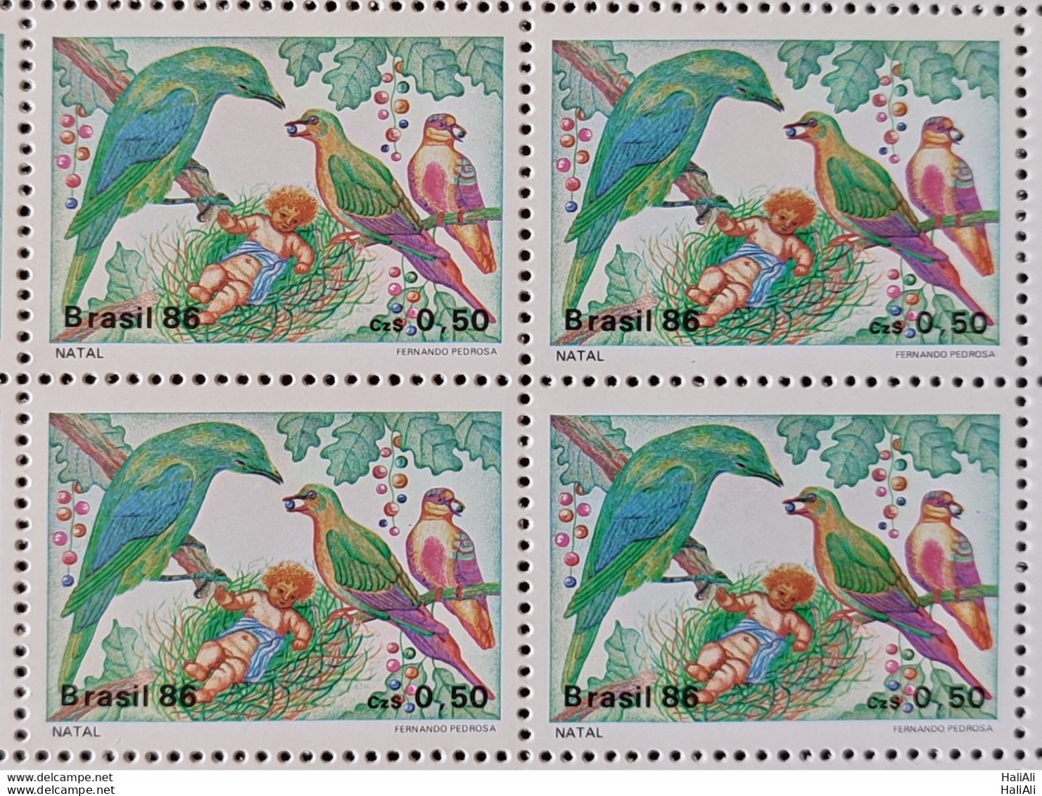 C 1530 Brazil Stamp Christmas Religion Birds 1986 Block Of 4 2.jpg - Ungebraucht