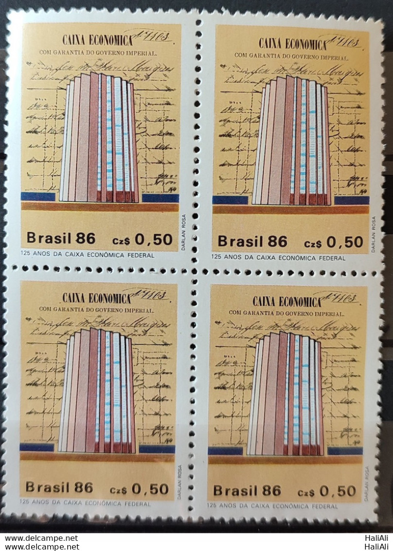 C 1529 Brazil Stamp Bank Caixa Economica Federal Economy 1986 Block Of 4.jpg - Unused Stamps