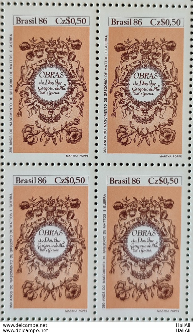 C 1527 Brazil Stamp Book Day Literature Gregorio De Mattos Guerra 1986 Block Of 4.jpg - Unused Stamps