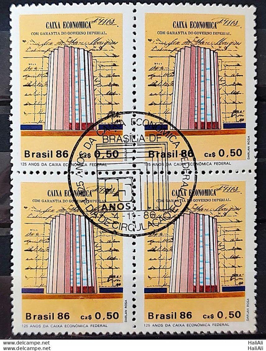 C 1529 Brazil Stamp 125 Years Banco Caixa Economica Federal Economy 1986 Block Of 4 CBC Brasilia - Unused Stamps