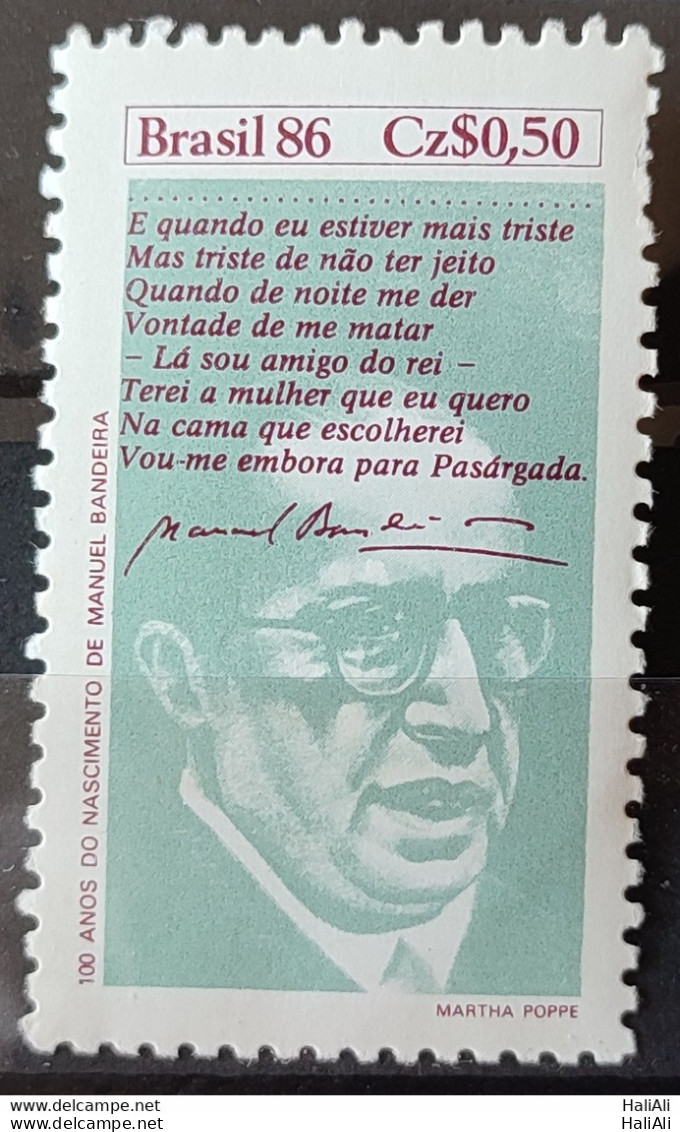 C 1528 Brazil Stamp Book Day Literature Manuel Bandeira 1986.jpg - Unused Stamps