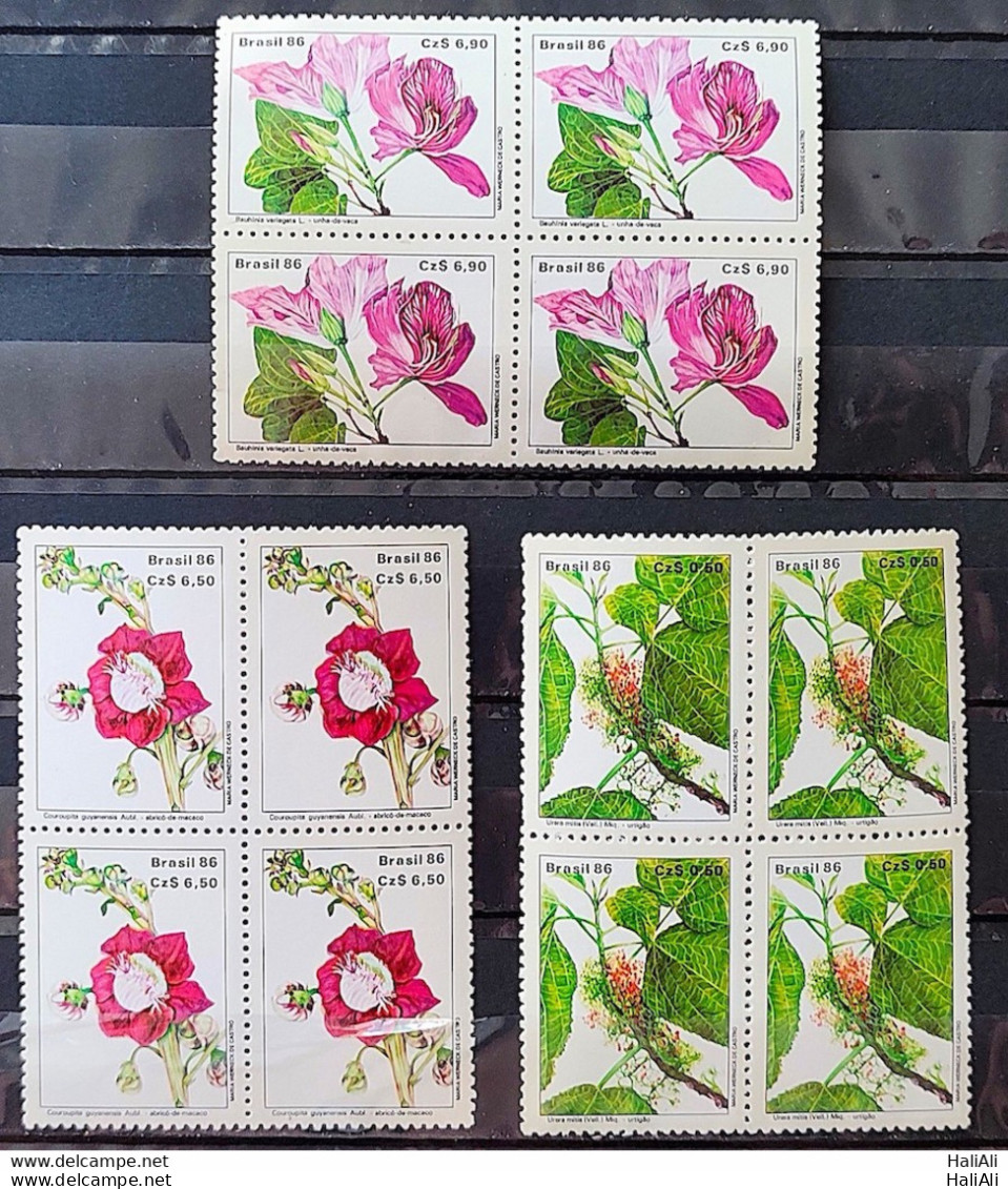 C 1523 Brazil Stamp Flora Flowers 1986 Block Of 4 Complete Series - Nuovi
