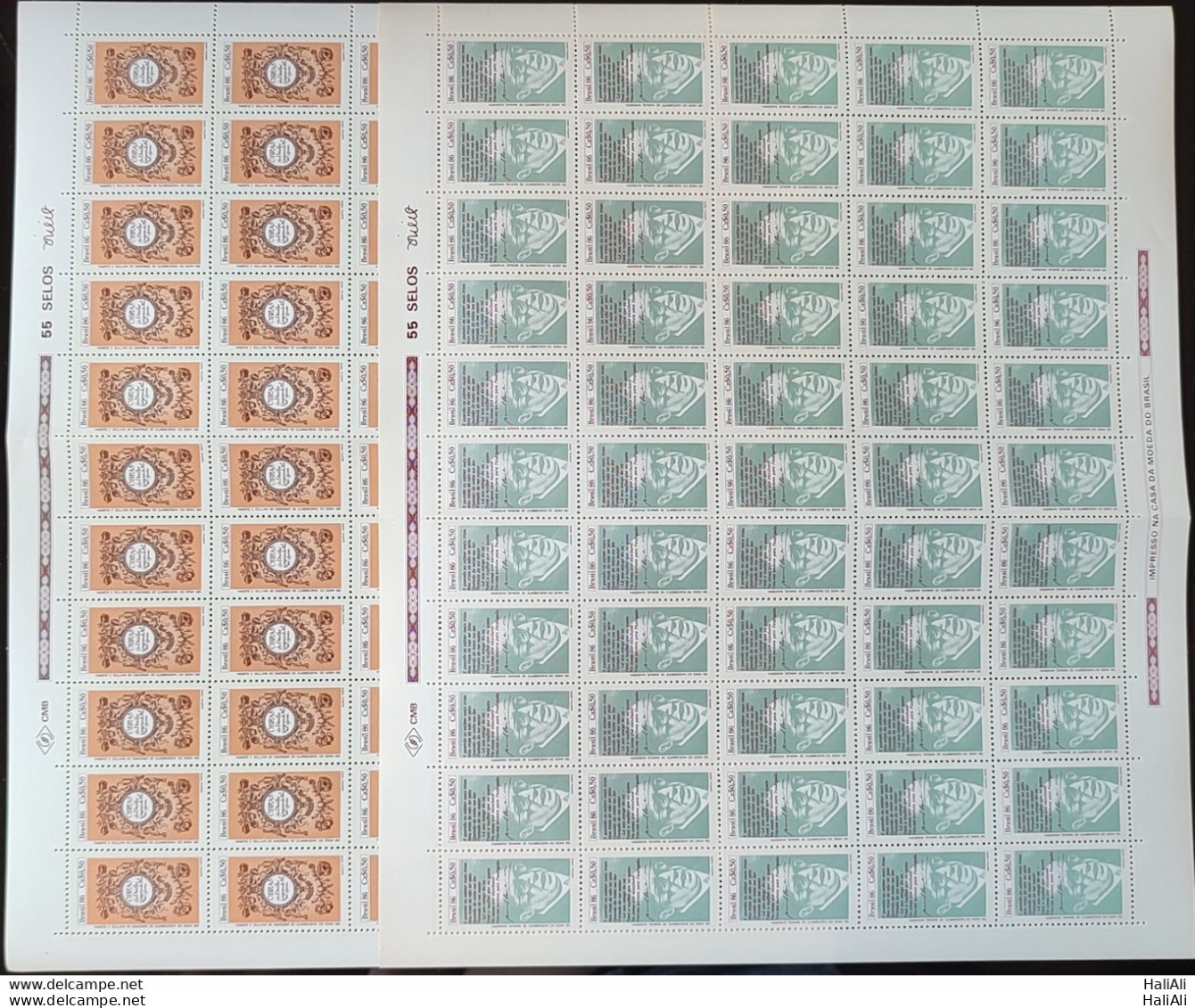 C 1527 Brazil Stamp Book Day Literature Gregorio De Mattos Guerra Manuel Bandeira 1986 Sheet Complete Series.jpg - Unused Stamps