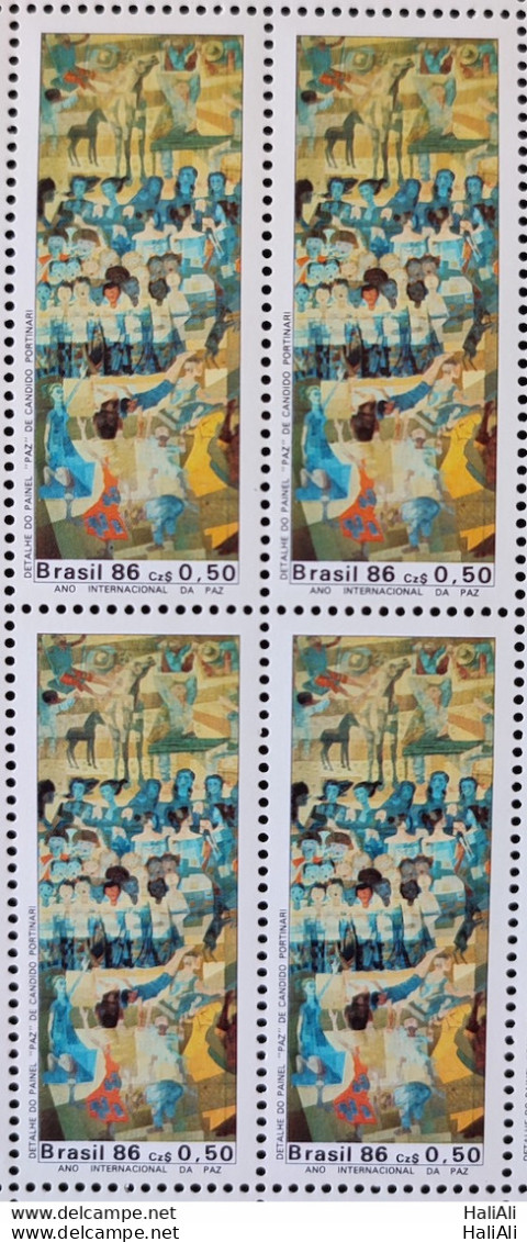 C 1522 Brazil Stamp International Year Of Peace Art 1986 Block Of 4.jpg - Ungebraucht