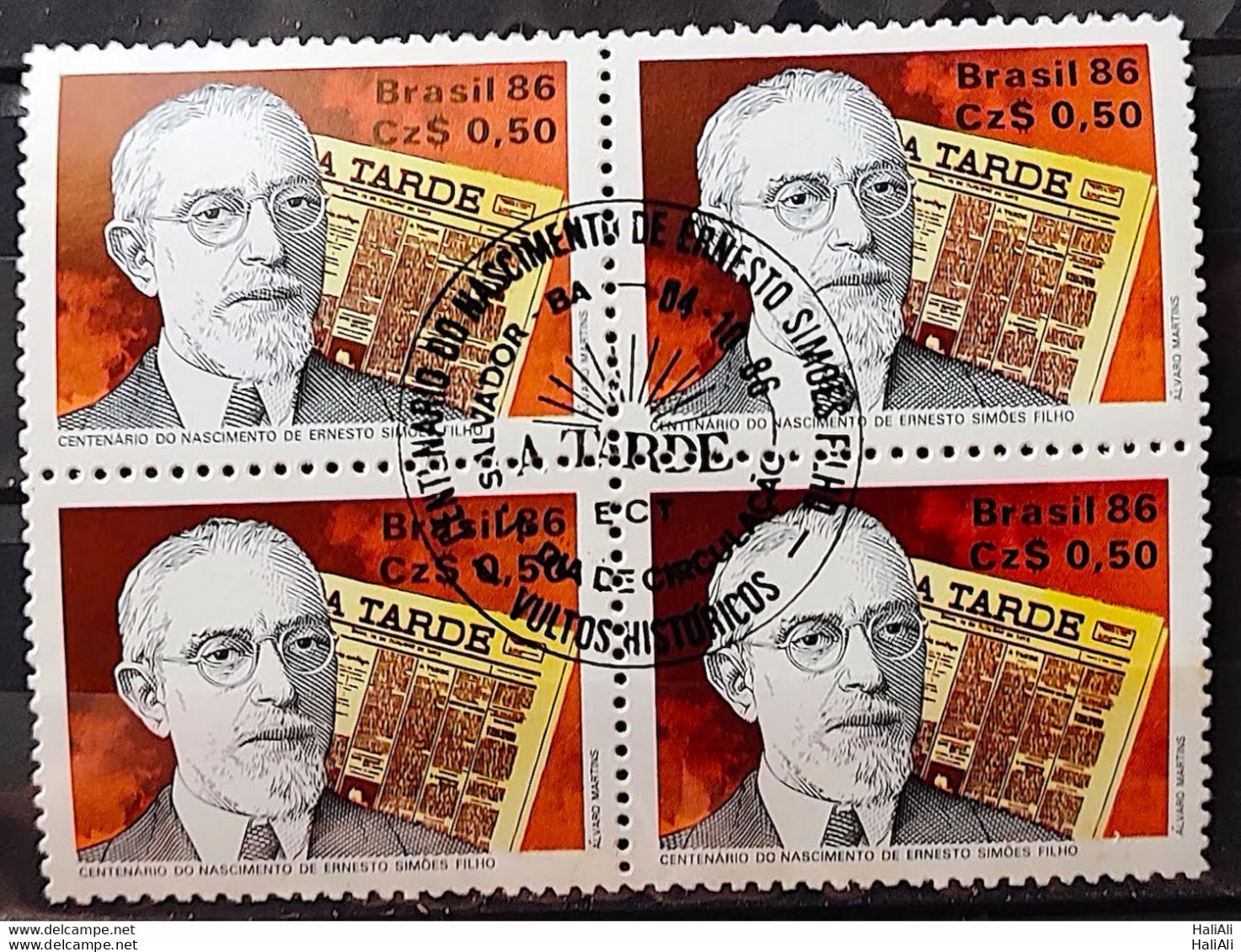 C 1526 Brazil Stamp 100 Years Ernesto Simoes Filho Political Journalism 1986 Block Of 4 CBC BA - Neufs