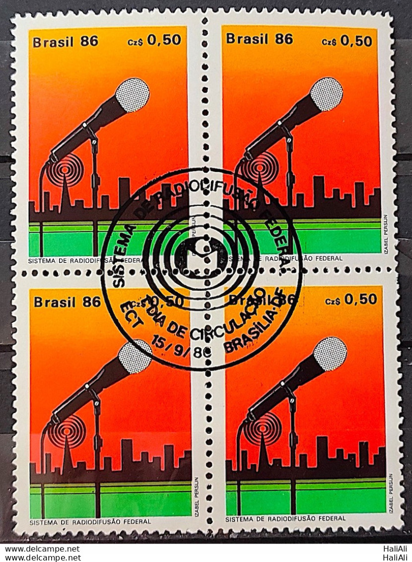 C 1521 Brazil Stamp Radiodifusion Communication Microphone 1986 Block Of 4 CBC RJ 2 - Neufs