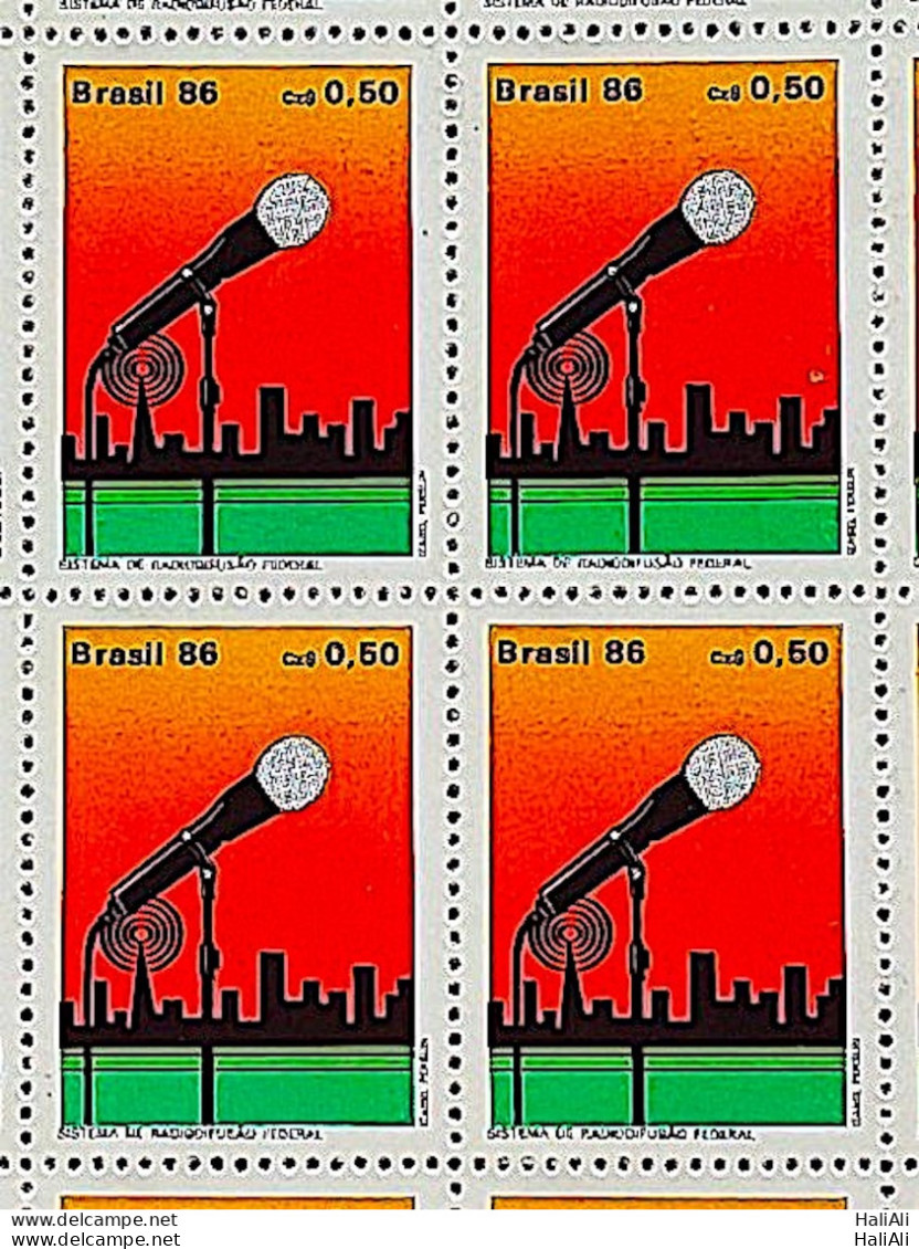 C 1521 Brazil Stamp Radiodifusion Communication Microphone 1986 Block Of 4 - Neufs