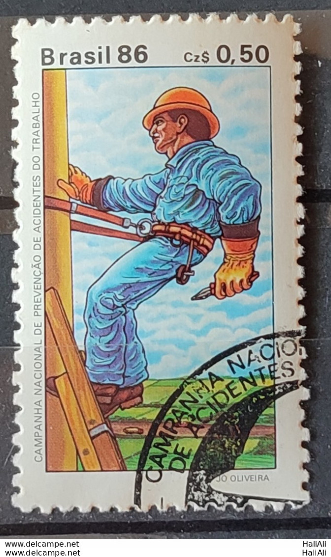 C 1516 Brazil Stamp Prevention Of Work Accidents Health Safety 1986 Circulated 2.jpg - Gebraucht
