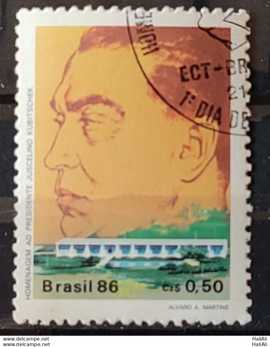 C 1518 Brazil Stamp President Juscelino Kubitschek Brasilia 1986 Circulated 1.jpg - Usados
