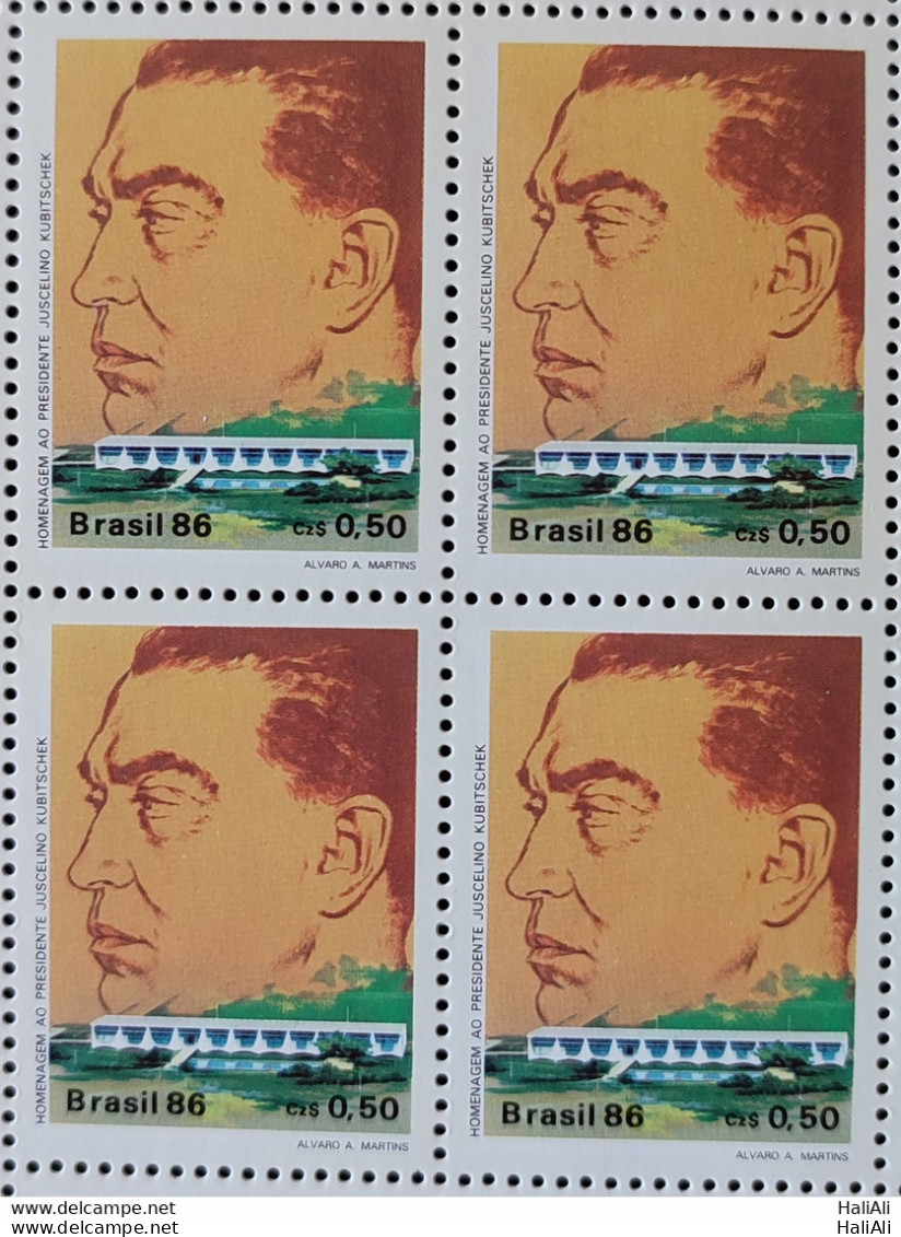 C 1518 Brazil Stamp President Juscelino Kubitschek Brasilia 1986 Block Of 4.jpg - Ongebruikt