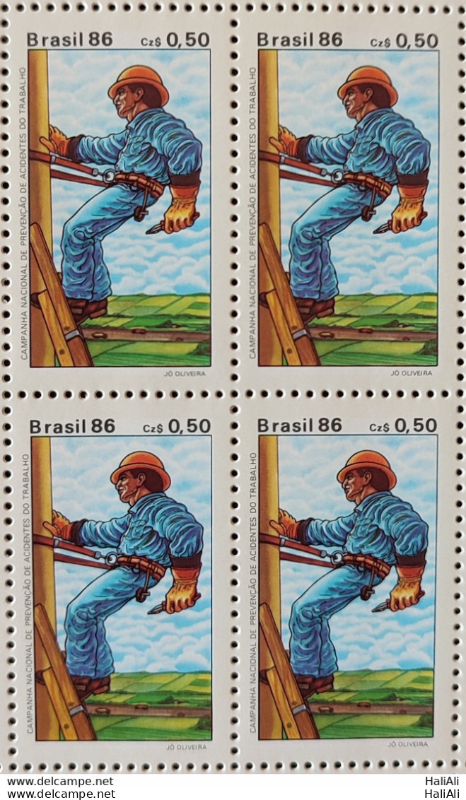 C 1516 Brazil Stamp Prevention Of Work Accidents Health Safety 1986 Block Of 4.jpg - Ongebruikt