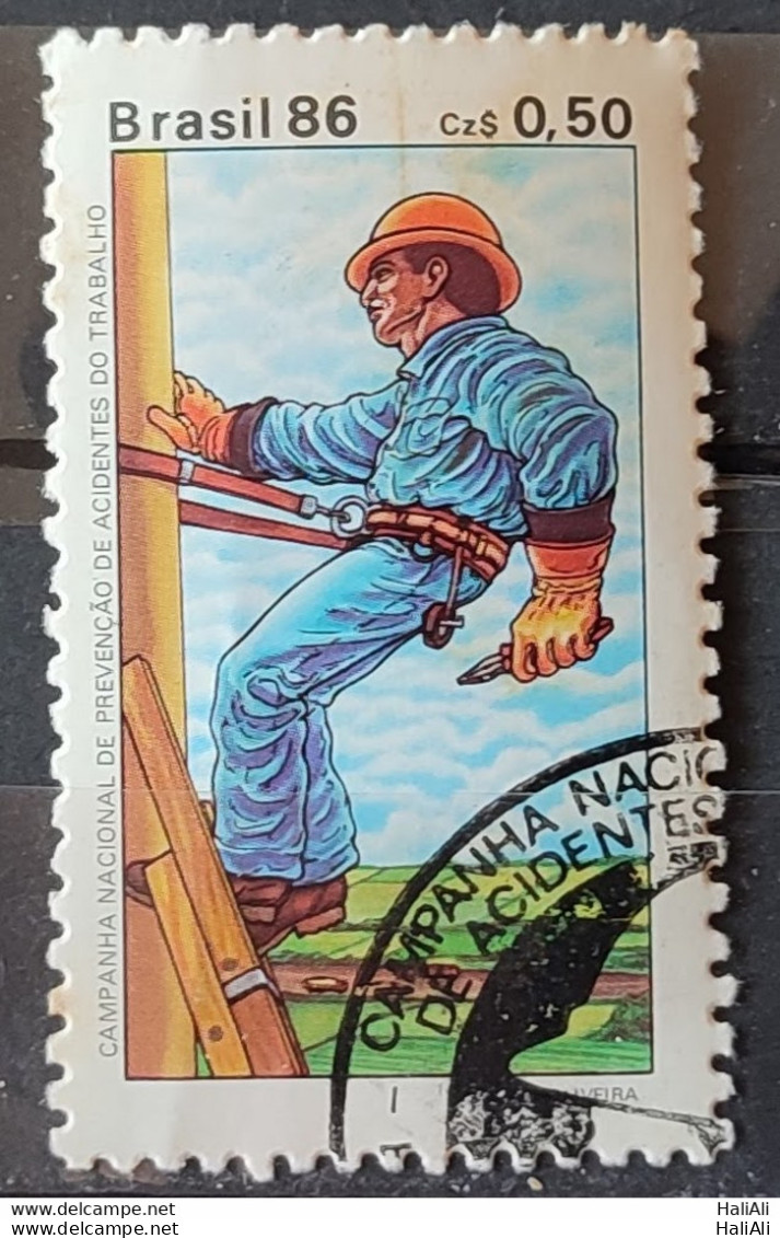 C 1516 Brazil Stamp Prevention Of Work Accidents Health Safety 1986 Circulated 1.jpg - Gebraucht