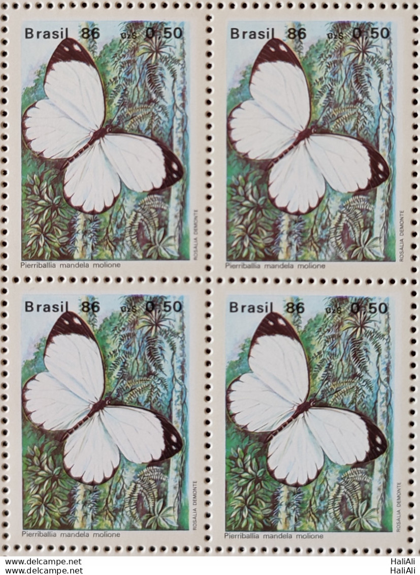 C 1513 Brazil Stamp Butterfly Insects 1986 Block Of 4.jpg - Unused Stamps