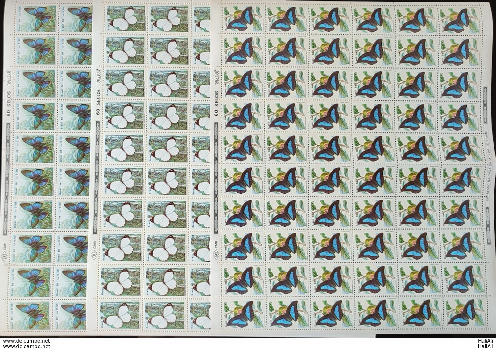 C 1512 Brazil Stamp Butterfly Insects 1986 Sheet Complete Series.jpg - Unused Stamps