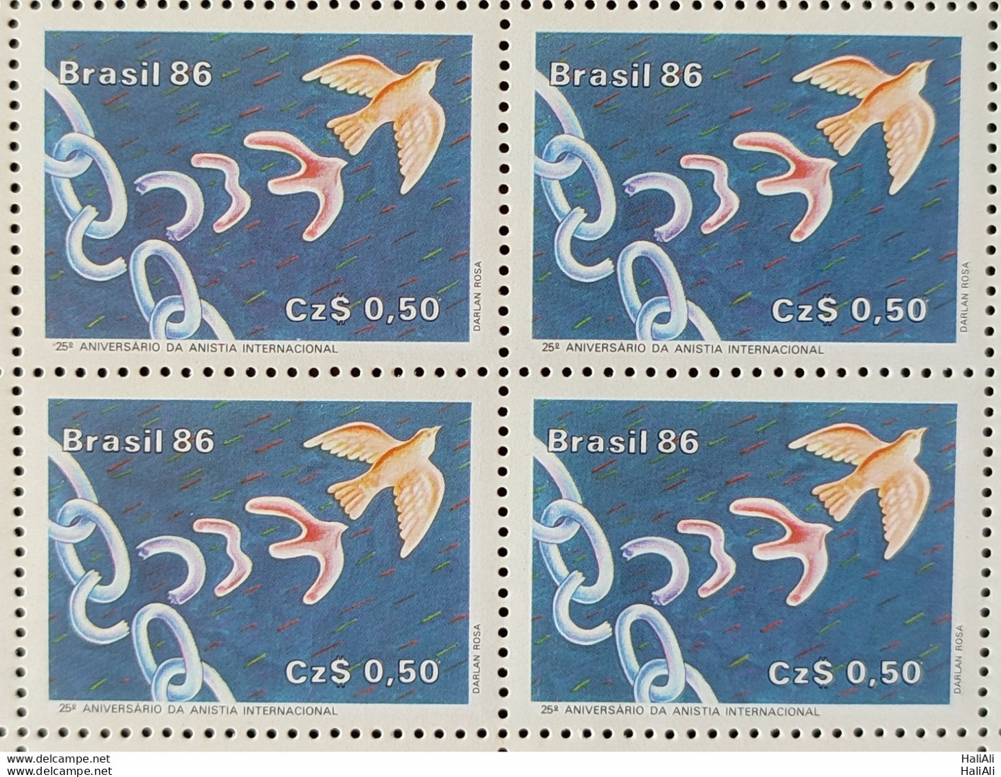 C 1511 Brazil Stamp 25 Years Of International Amnesty Law 1986 Block Of 4.jpg - Unused Stamps