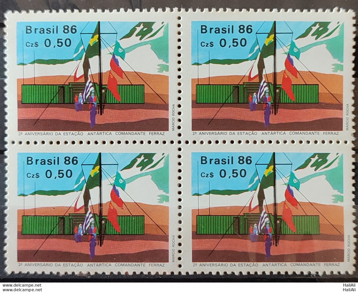 C 1508 Brazil Stamp Antarctic Station Commander Ferraz Flag 1986 Block Of 4 2.jpg - Unused Stamps