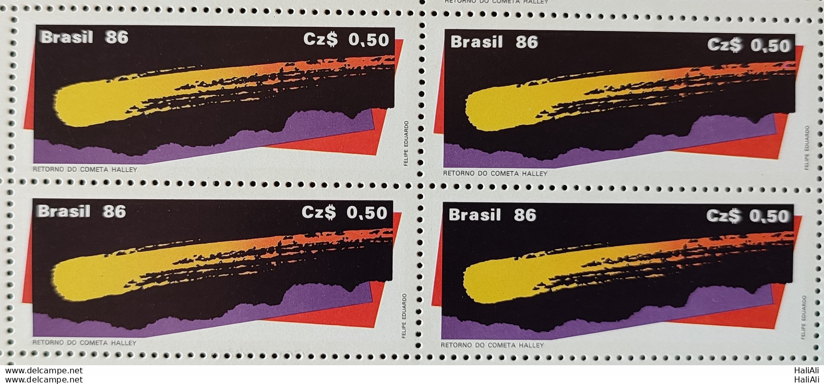 C 1507 Brazil Stamp Comet Halley Astronomy 1986 Block Of 4.jpg - Ongebruikt