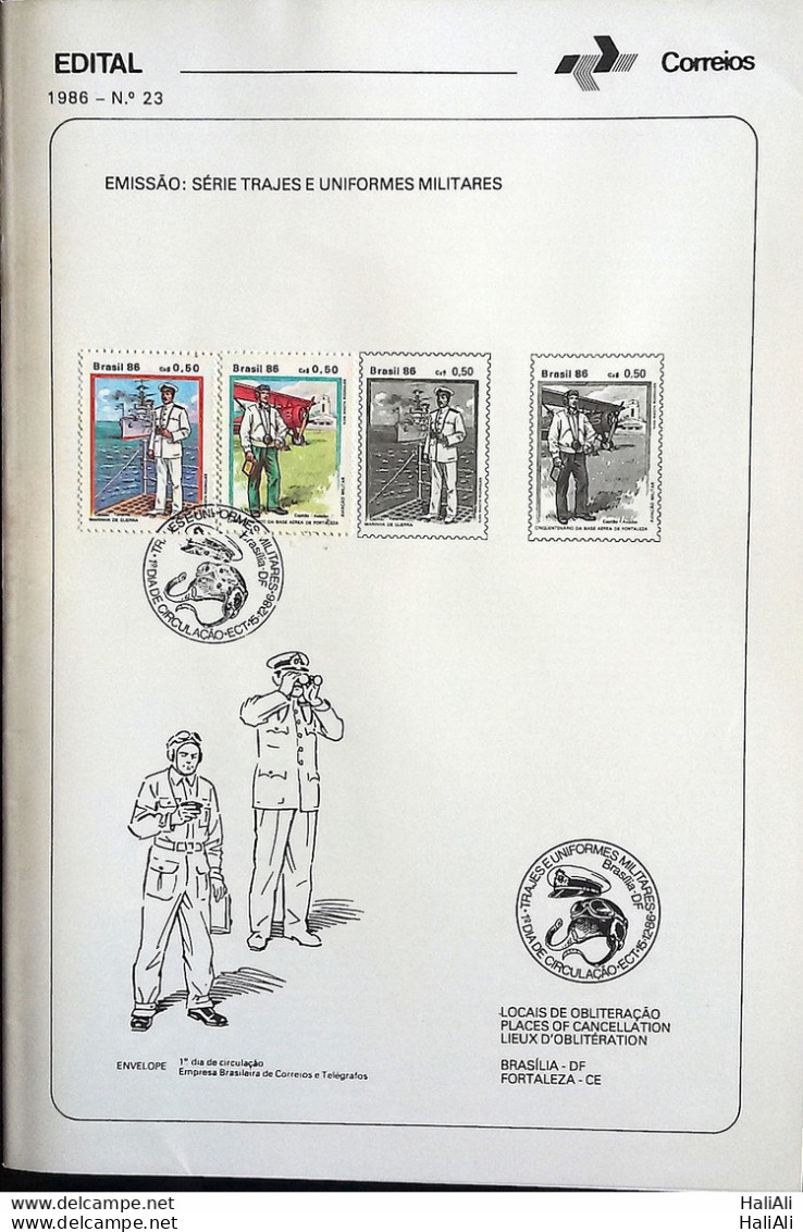 Brochure Brazil Edital 1986 23 Military Uniforms With Stamp CBC DF Brasília - Covers & Documents