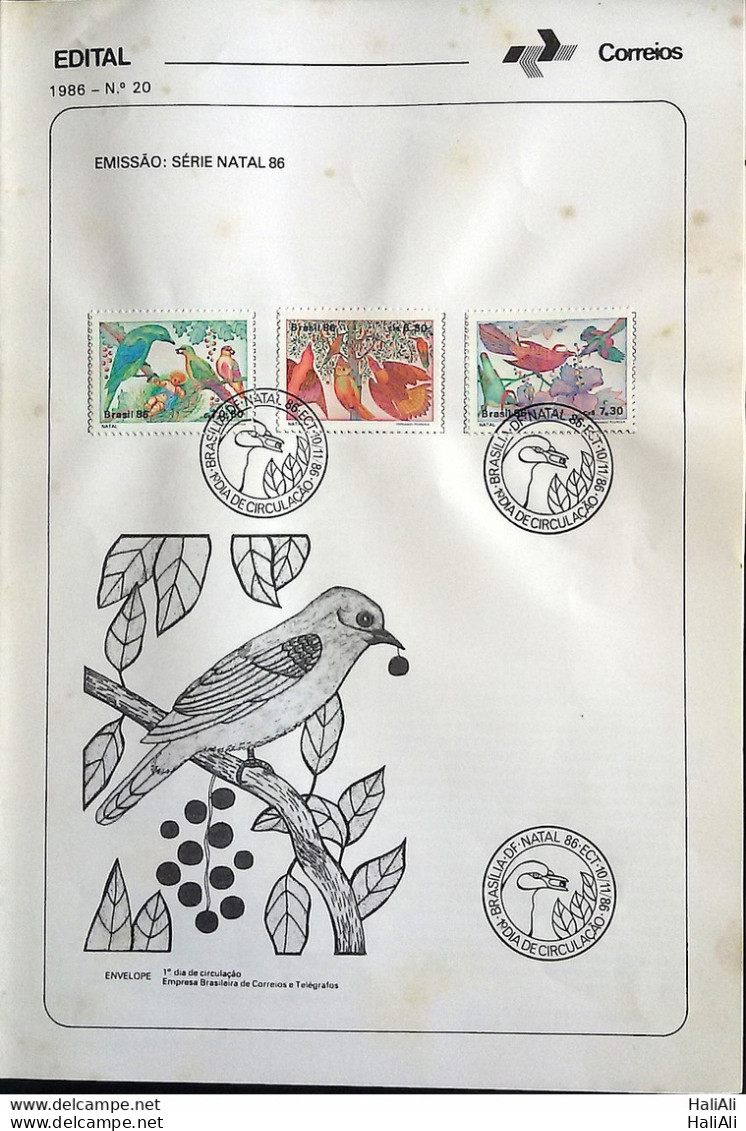 Brochure Brazil Edital 1986 20 Christmas Religion Bird With Stamp Overlapping CBC DF Brasília - Lettres & Documents
