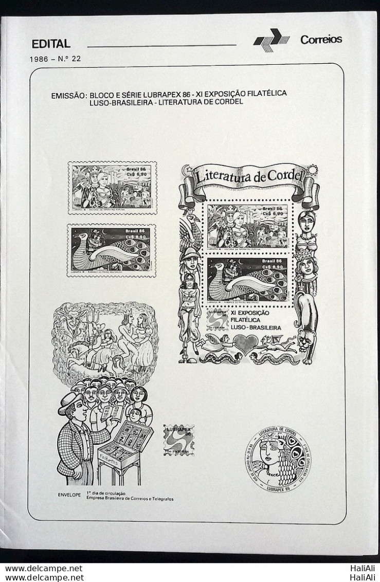 Brochure Brazil Edital 1986 22 Cordel Without Stamp Literature - Cartas & Documentos