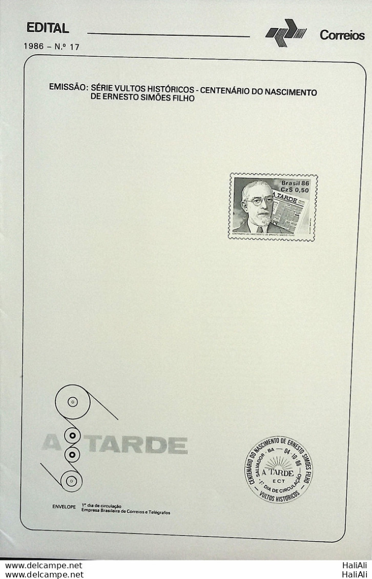 Brochure Brazil Edital 1986 17 Ernesto Simoes Filho Journalism Without Stamp - Cartas & Documentos