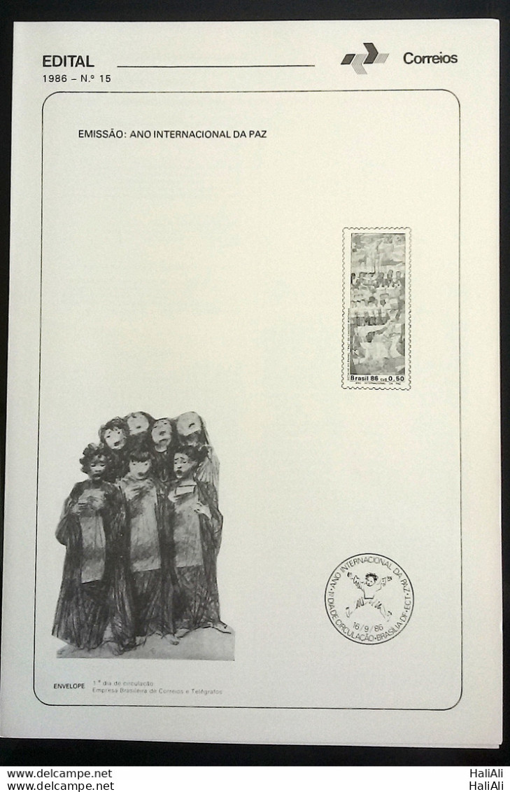 Brochure Brazil Edital 1986 15 International Year Of Peace Without Stamp - Briefe U. Dokumente