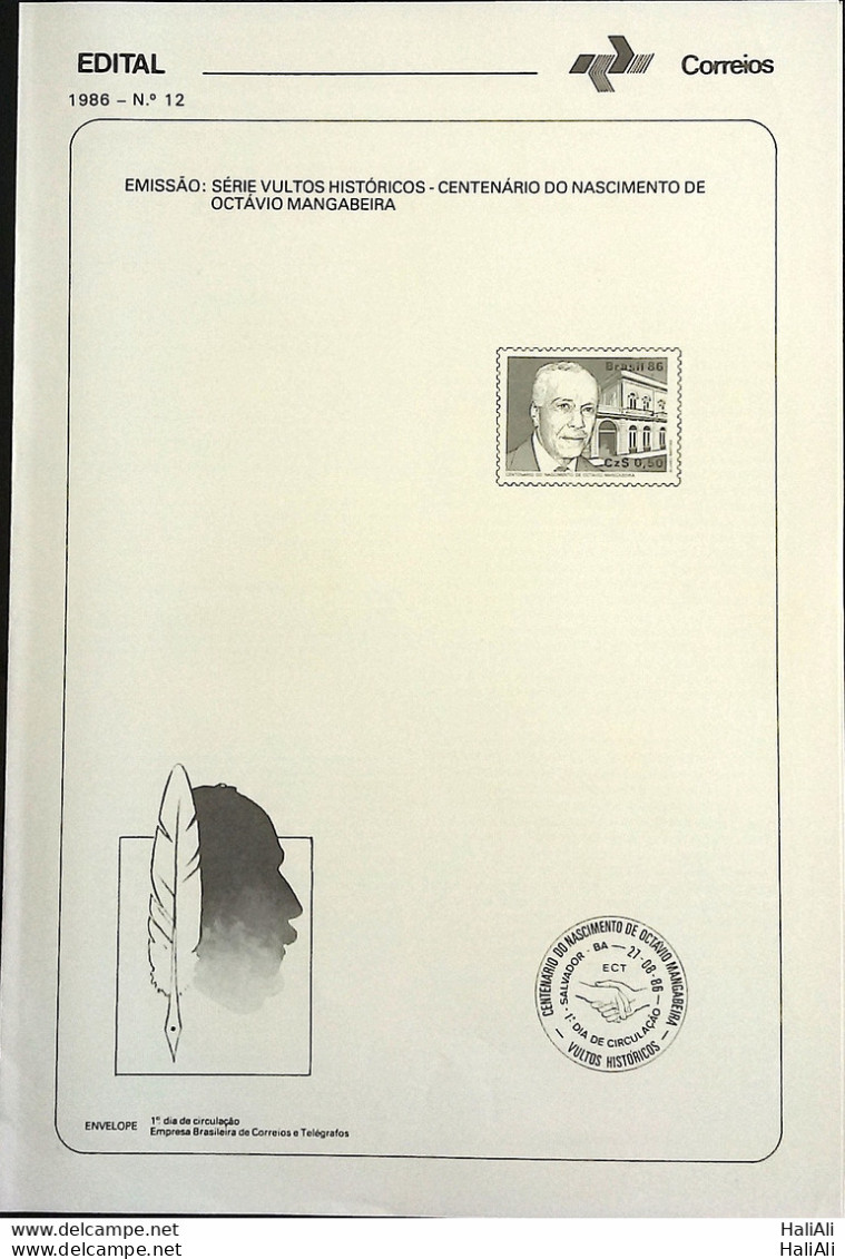 Brochure Brazil Edital 1986 12 Lawyer Octavio Mangabeira Right Justice Without Stamp - Storia Postale