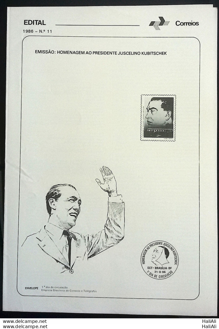 Brochure Brazil Edital 1986 11 President Juscelino Kubitschek Without Stamp - Storia Postale