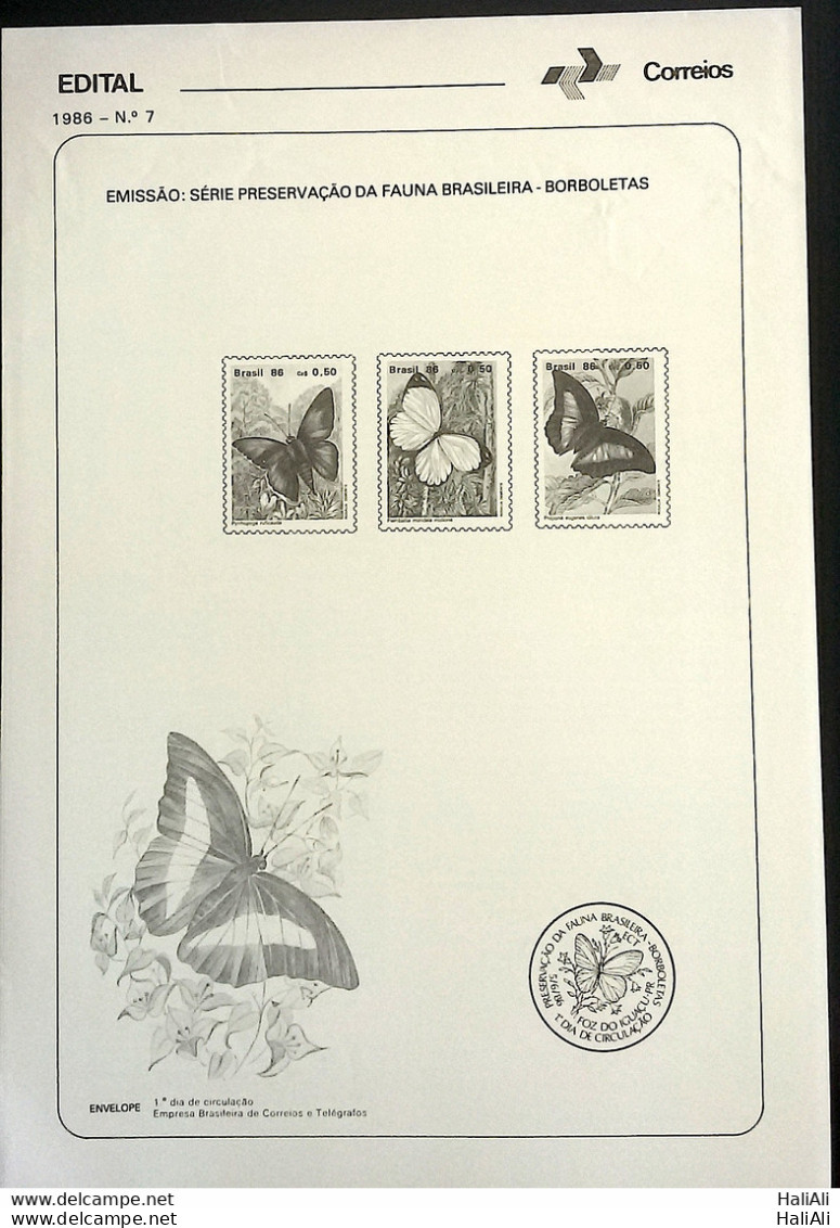 Brochure Brazil Edital 1986 07 Insect Butterflies Fauna Without Stamp - Storia Postale