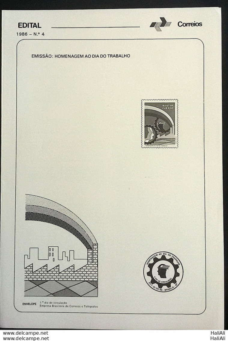 Brochure Brazil Edital 1986 04 Work Day Without Stamp - Lettres & Documents