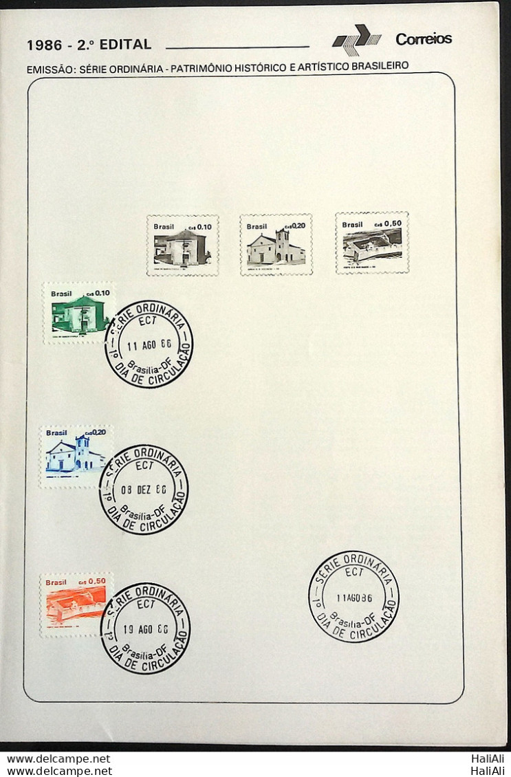 Brochure Brazil Edital 1986 02 Historical Heritage Church Religion Fort Military With Stamp CPD DF - Cartas & Documentos