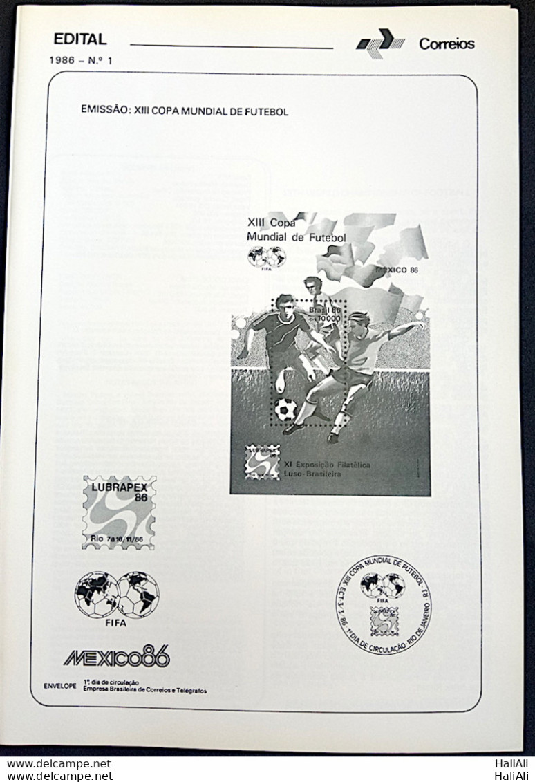 Brochure Brazil Edital 1986 01 Mexico Football World Cup Without Stamp - Covers & Documents