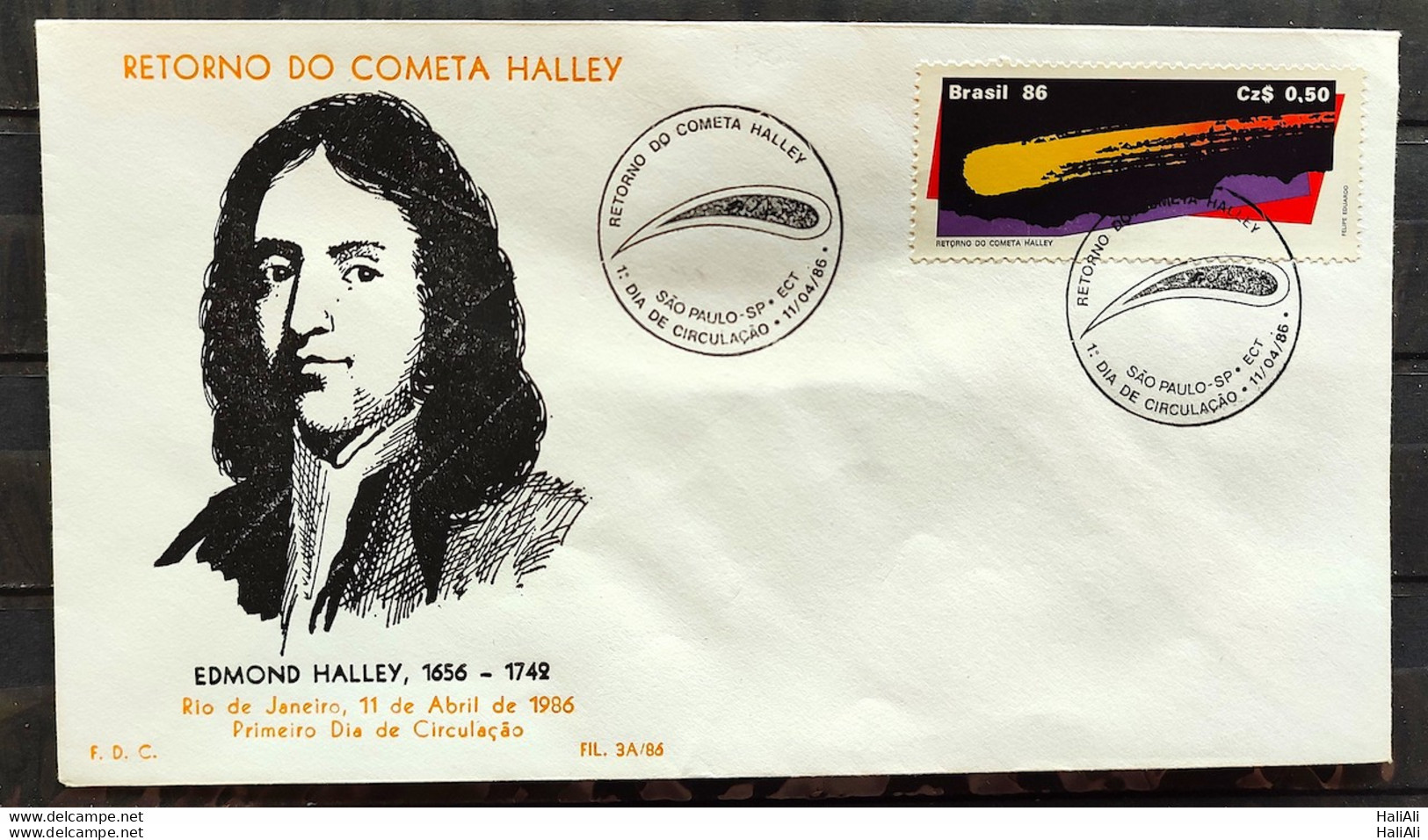 Brazil Envelope PVT FIL 01A 1986 Comet Halley Astronomy CBC SP - FDC