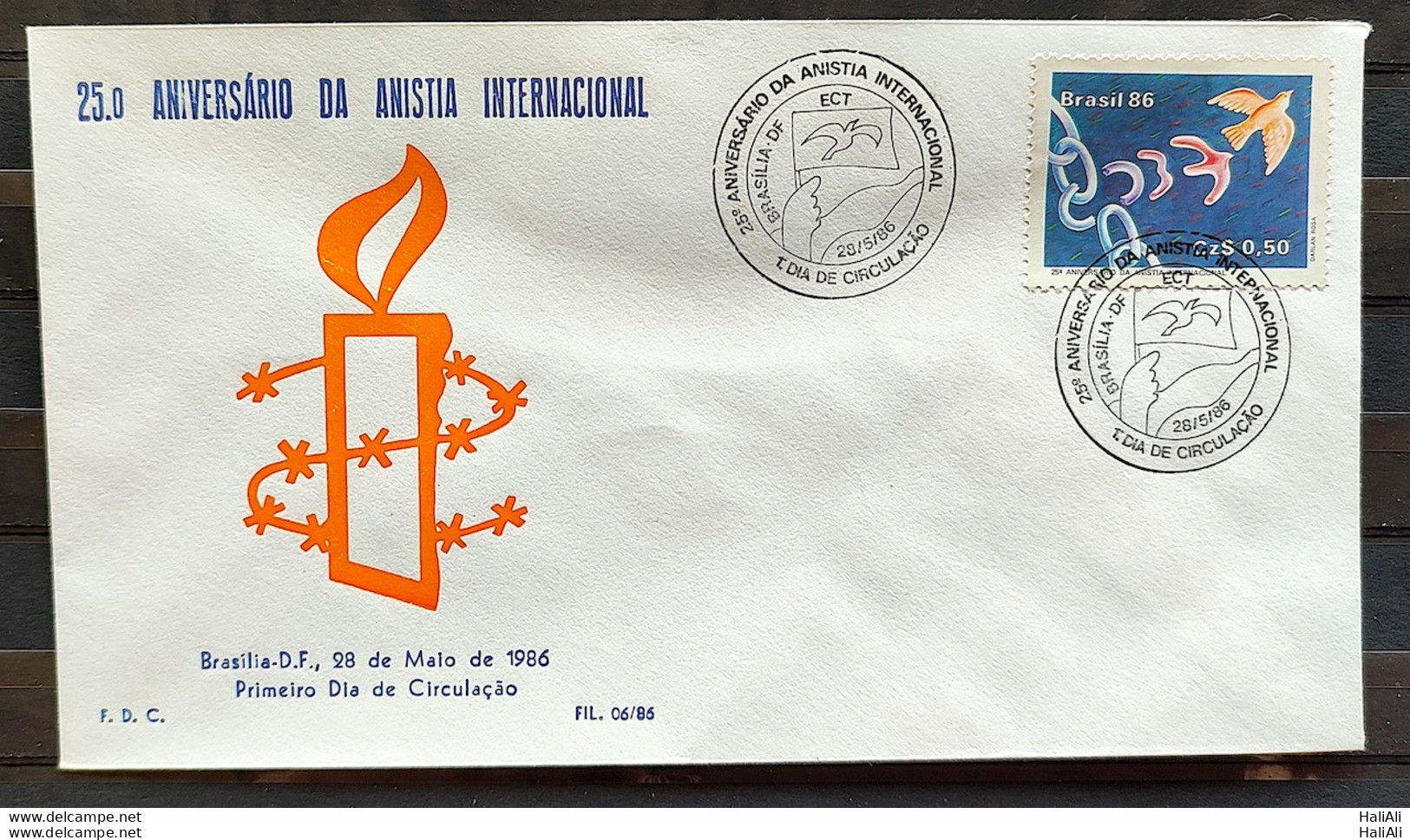 Brazil Envelope PVT FIL 006 1986 Amnesty International Right Justice CBC Brasília - FDC