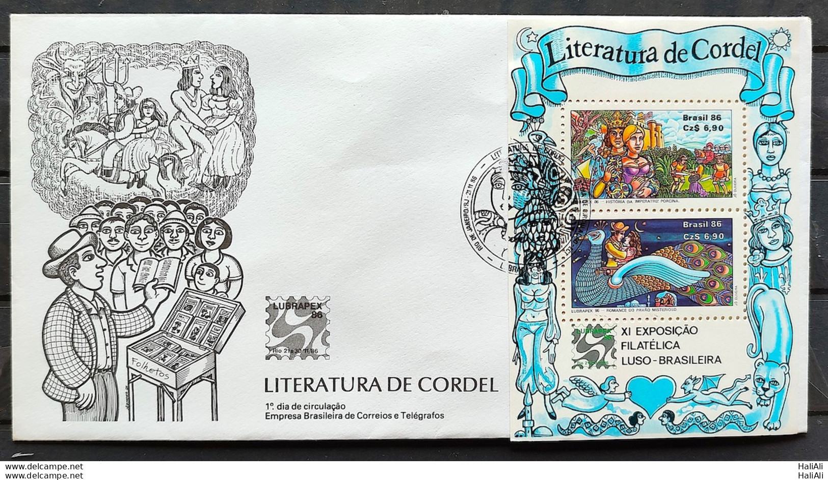 Brazil Envelope FDC 412 1986 Lubrapex Cordel Literature CBC RJ - FDC