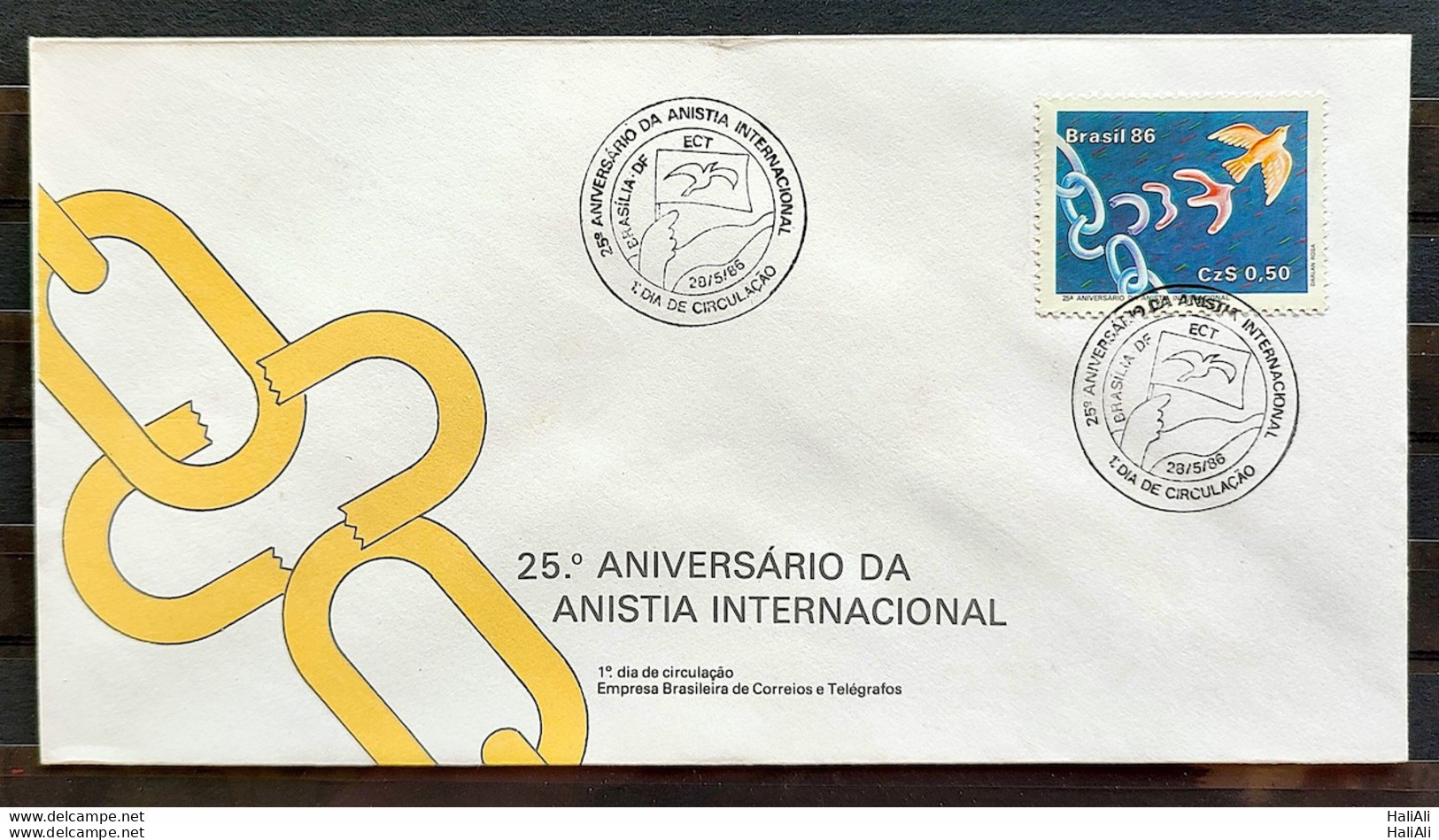 Brazil Envelope FDC 394 1986 Amnesty International Right Justice CBC Brasília - FDC