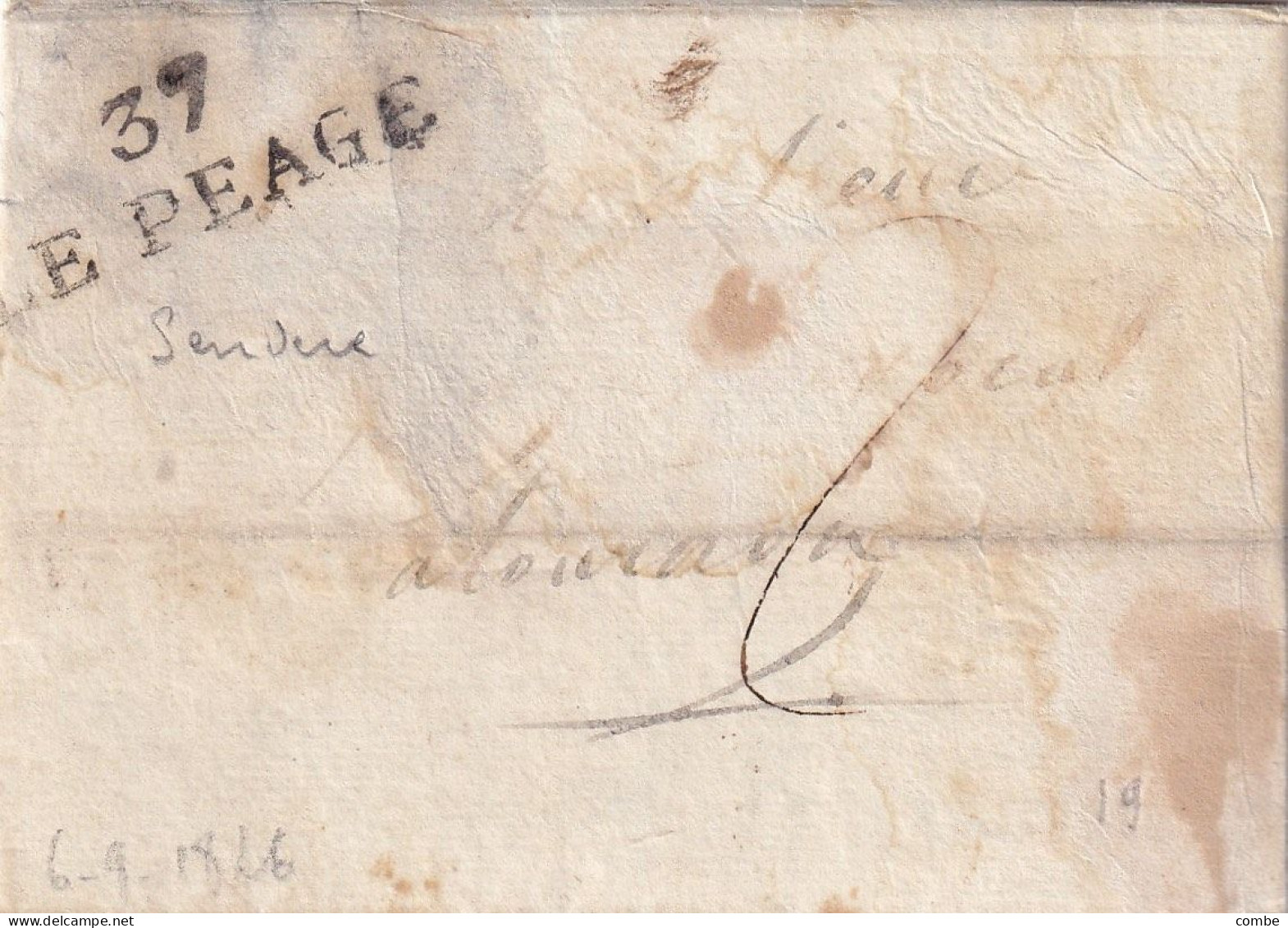 LETTRE. 4 SEPT 1826. 37/LE PEAGE. ISERE. DE SERIERE. TAXE 2 - 1801-1848: Précurseurs XIX