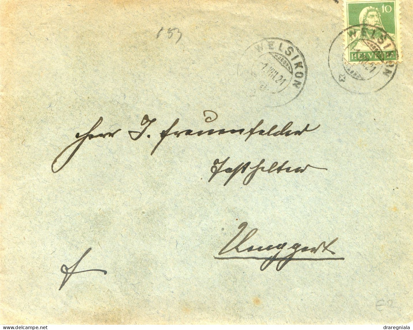 Mail Von Welsikon 1921 - Tellbrustbild 153 - Marcophilie