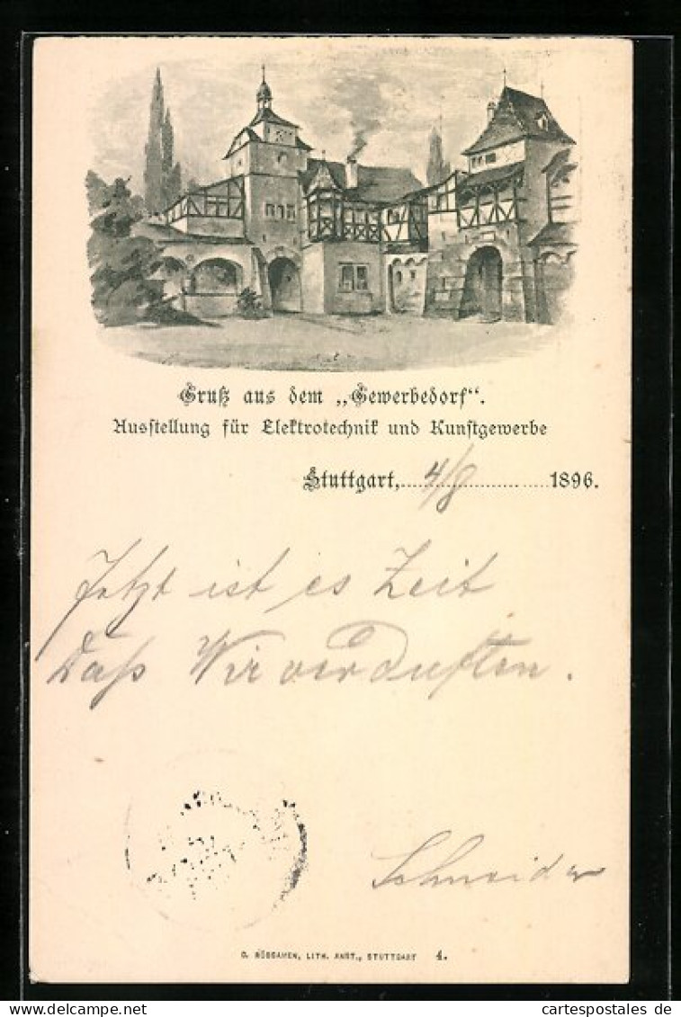 Lithographie Ganzsache Württemberg PP11C5 /03: Stuttgart, Ausstellung F. Elektrotechnik U. Kunstgewerbe 1896  - Tentoonstellingen