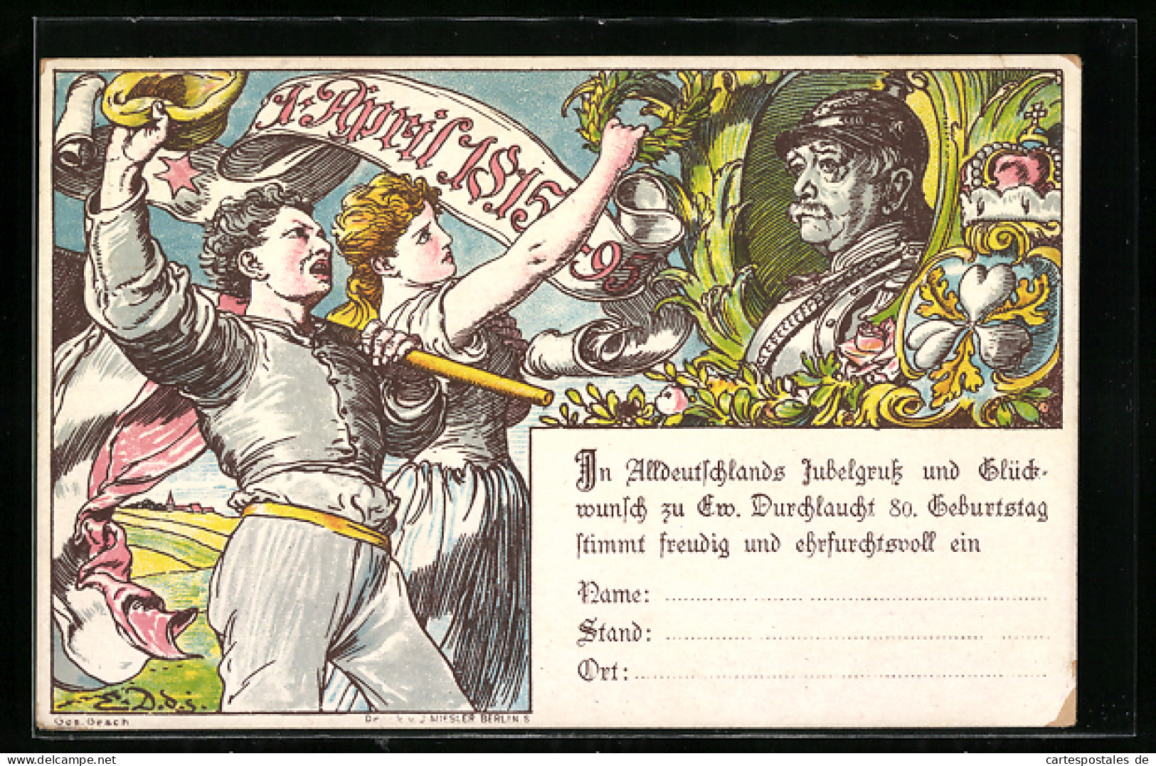 Lithographie Ganzsache Württemberg PP10C1 /01: Otto Von Bismarck, Karte Zum 80. Geburtstag Des Fürsten 1. April 1895  - Historische Persönlichkeiten