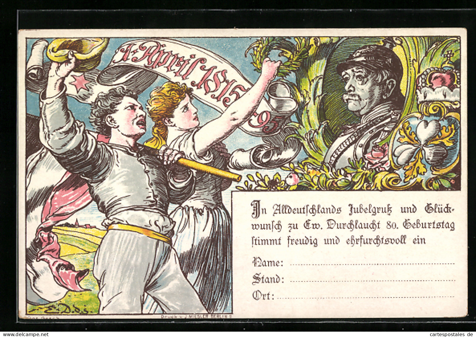 Lithographie Ganzsache Württemberg PP6C1 /01: Otto Von Bismarck, Karte Zum 80. Geburtstag Des Fürsten, 1. April 1895  - Personnages Historiques