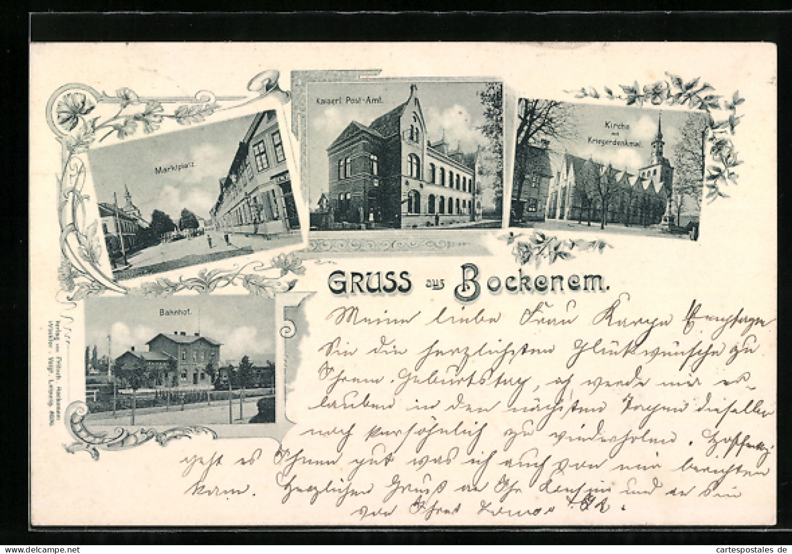 AK Bockenem, Bahnhof, Marktplatz, Kaiserliches Post-Amt, Kirche & Kriegerdenkmal  - Autres & Non Classés