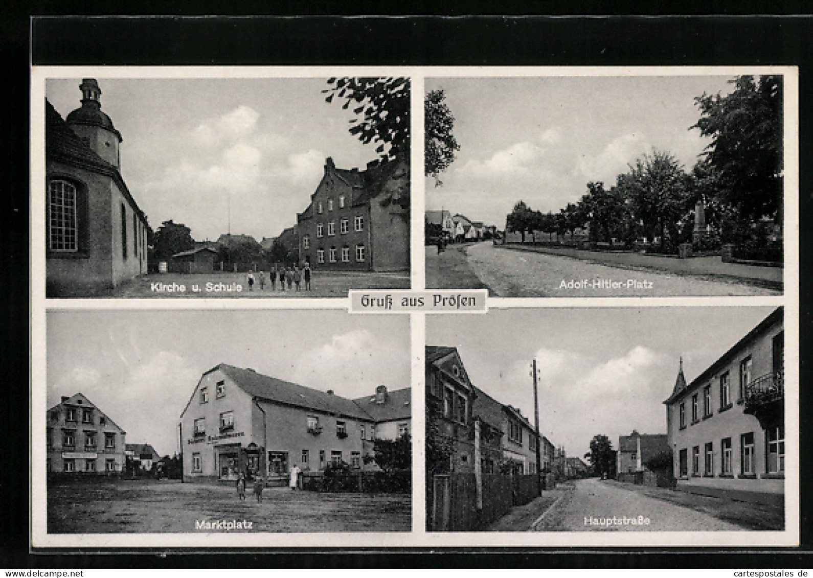 AK Prösen, Platz, Kirche Und Schule, Marktplatz, Hauptstrasse  - Prösen