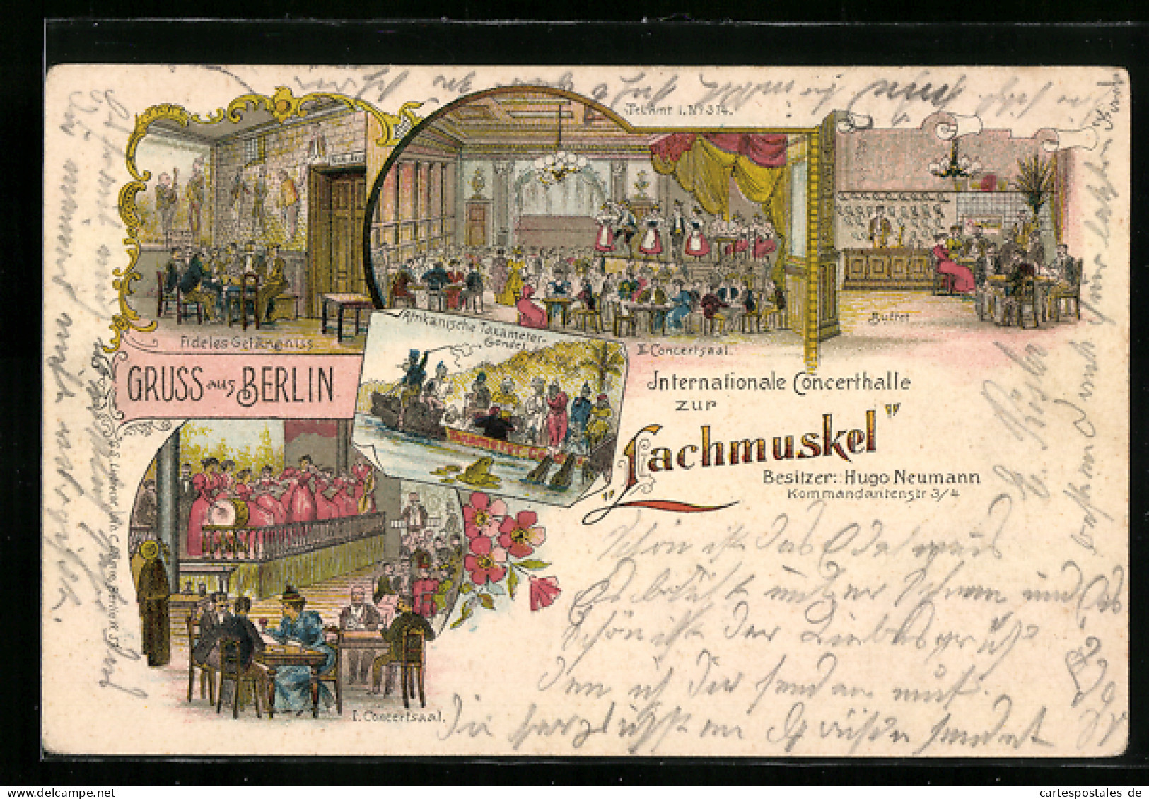 Lithographie Berlin-Kreuzberg, Cafe-Concerthalle Zur Lachmuskel, Kommandantenstrasse 3 /4  - Kreuzberg