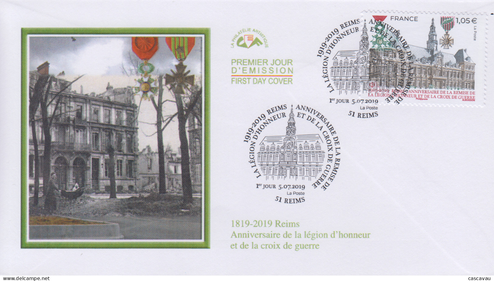 Enveloppe  FDC   1er  Jour   FRANCE    Anniversaire   Remise  Légion  D' Honneur  Et   Croix  De  Guerre   REIMS    2019 - 2010-2019